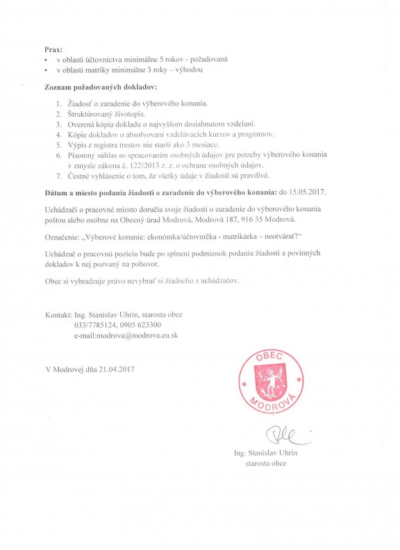 Výbrové konanie na obsadenie pozície ekonómka-účtovníčka-matrik0002